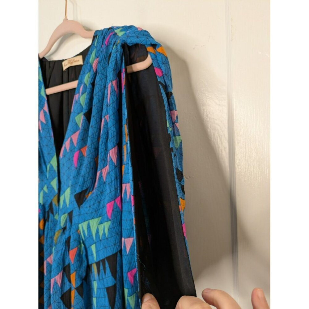 Size 0 Mara Hoffman 100% Silk Geometric Dolman Sleeve Button Blouse Top - Picture 5 of 8